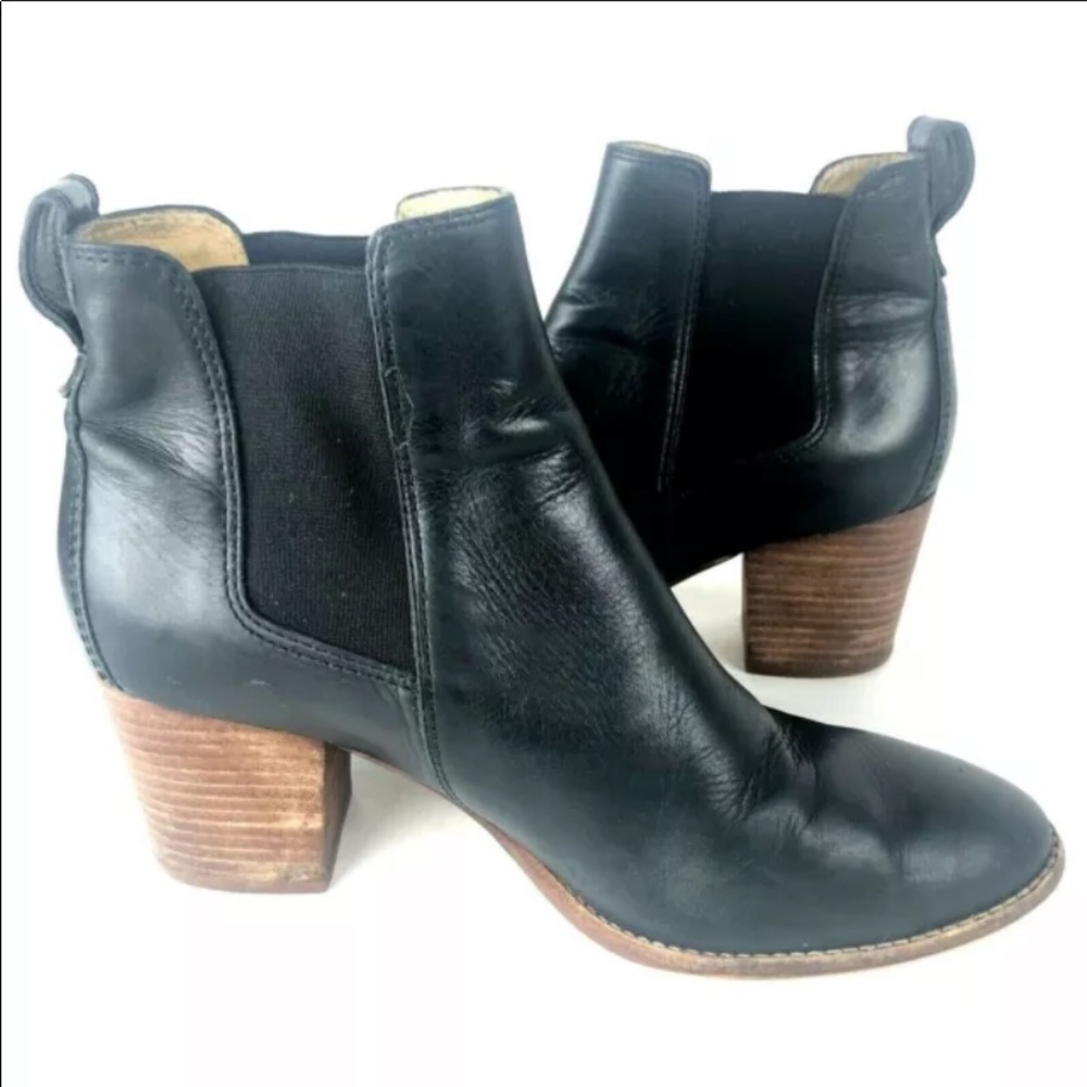 Madewell Boots women 8.5 Heeled Reagan Black Leather J8307 ankle block
